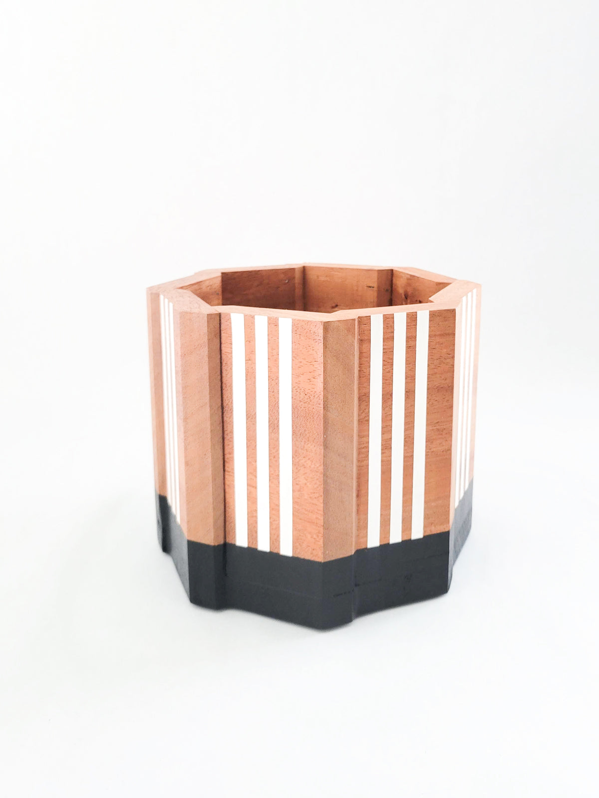 Black and White Striped Octagon Planter