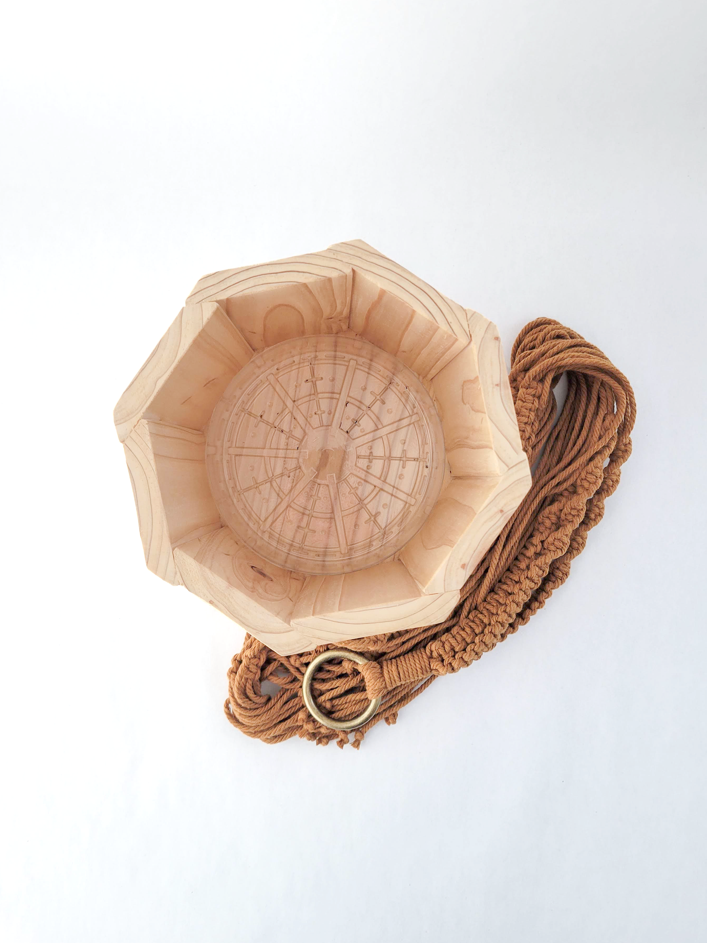 Wood Octagon Planter with Macrame