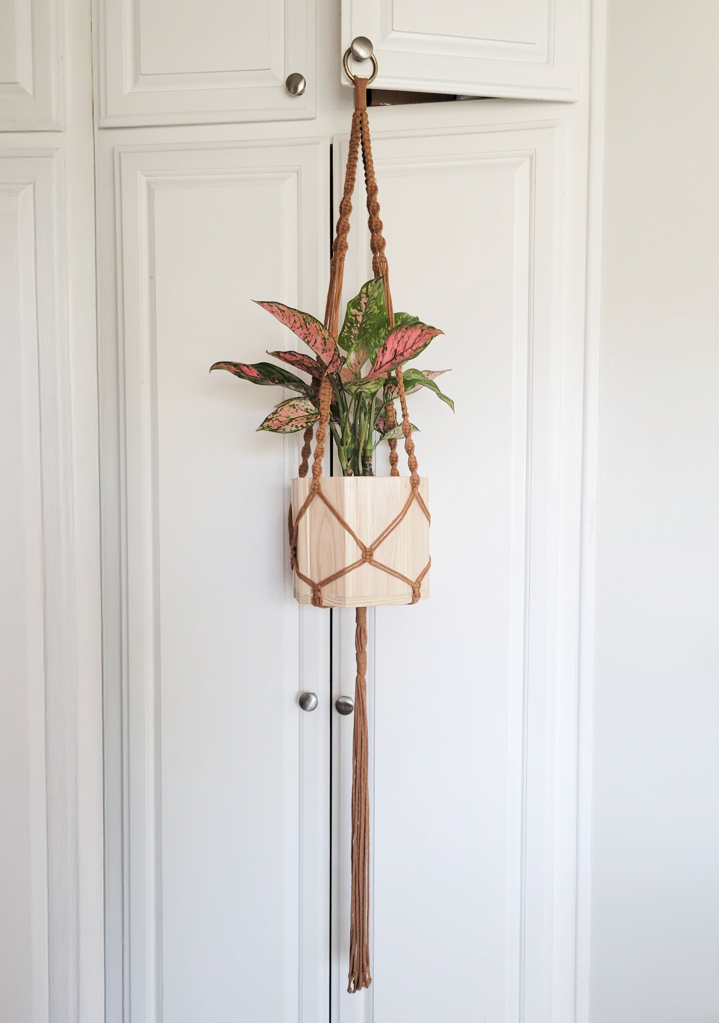 Wood Octagon Planter with Macrame
