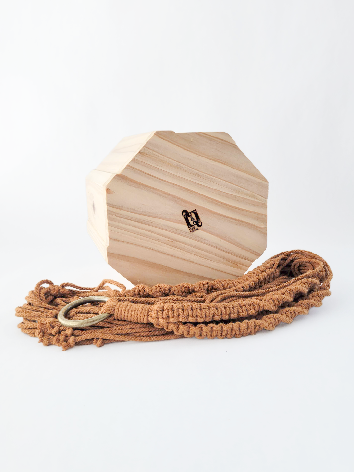 Wood Octagon Planter with Macrame