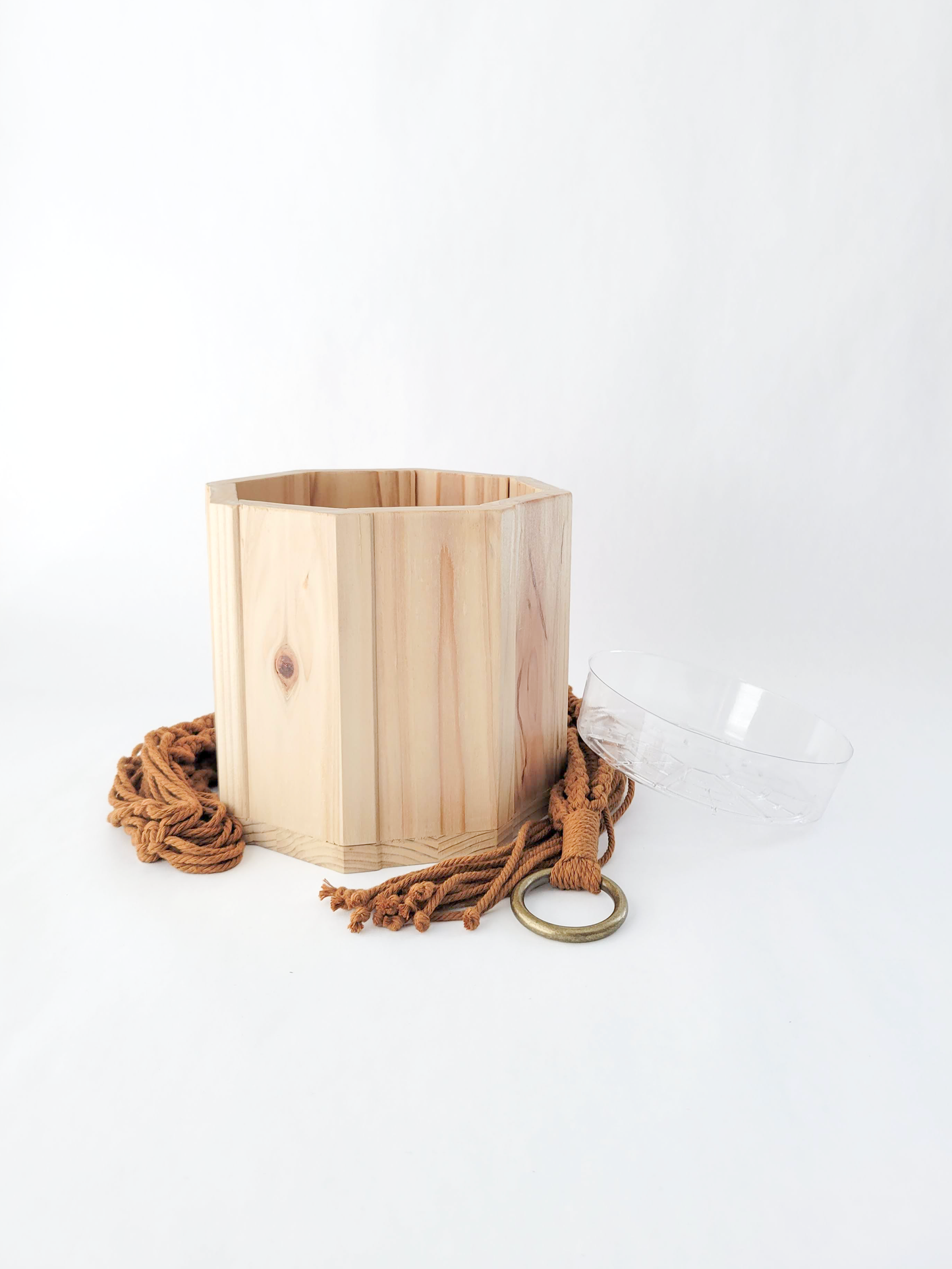 Wood Octagon Planter with Macrame