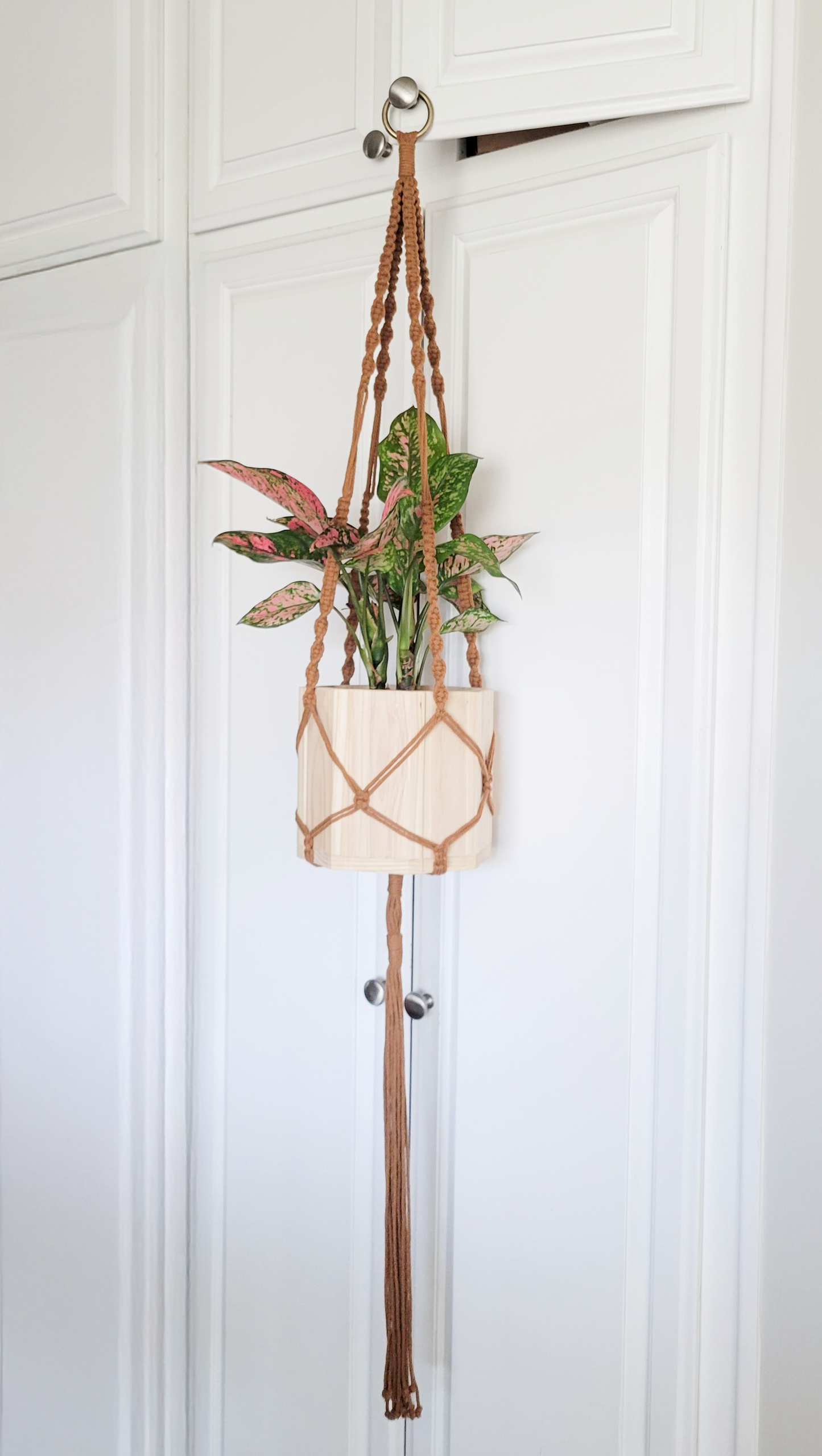Wood Octagon Planter with Macrame