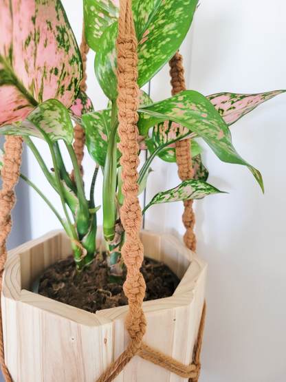 Wood Octagon Planter with Macrame
