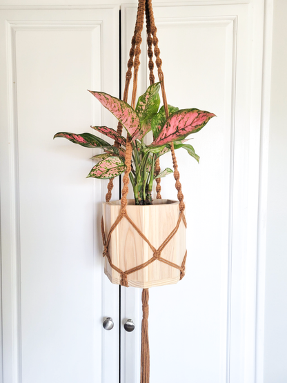 Wood Octagon Planter with Macrame