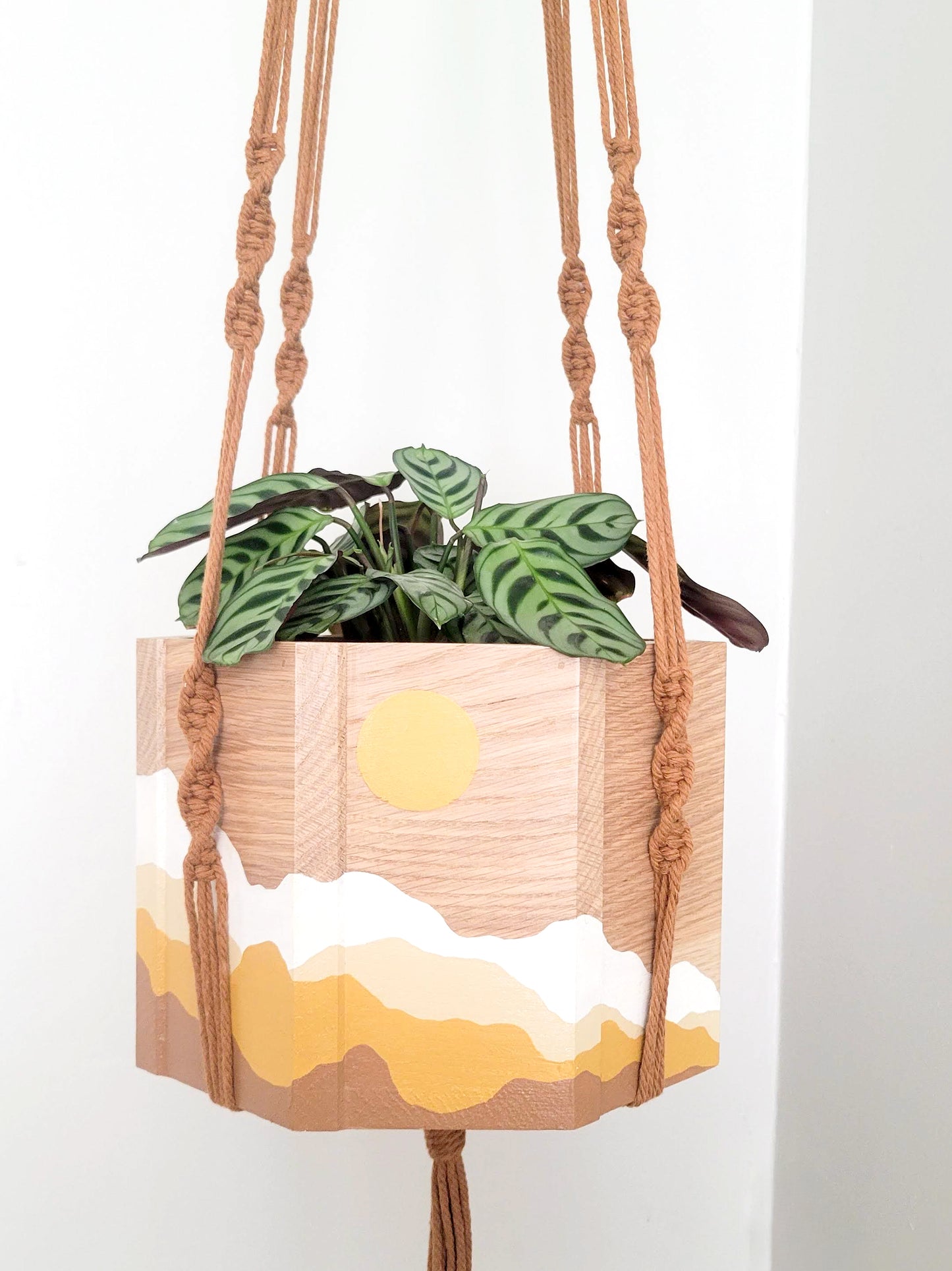 Sun & Mountains Planter with Macrame Hanger