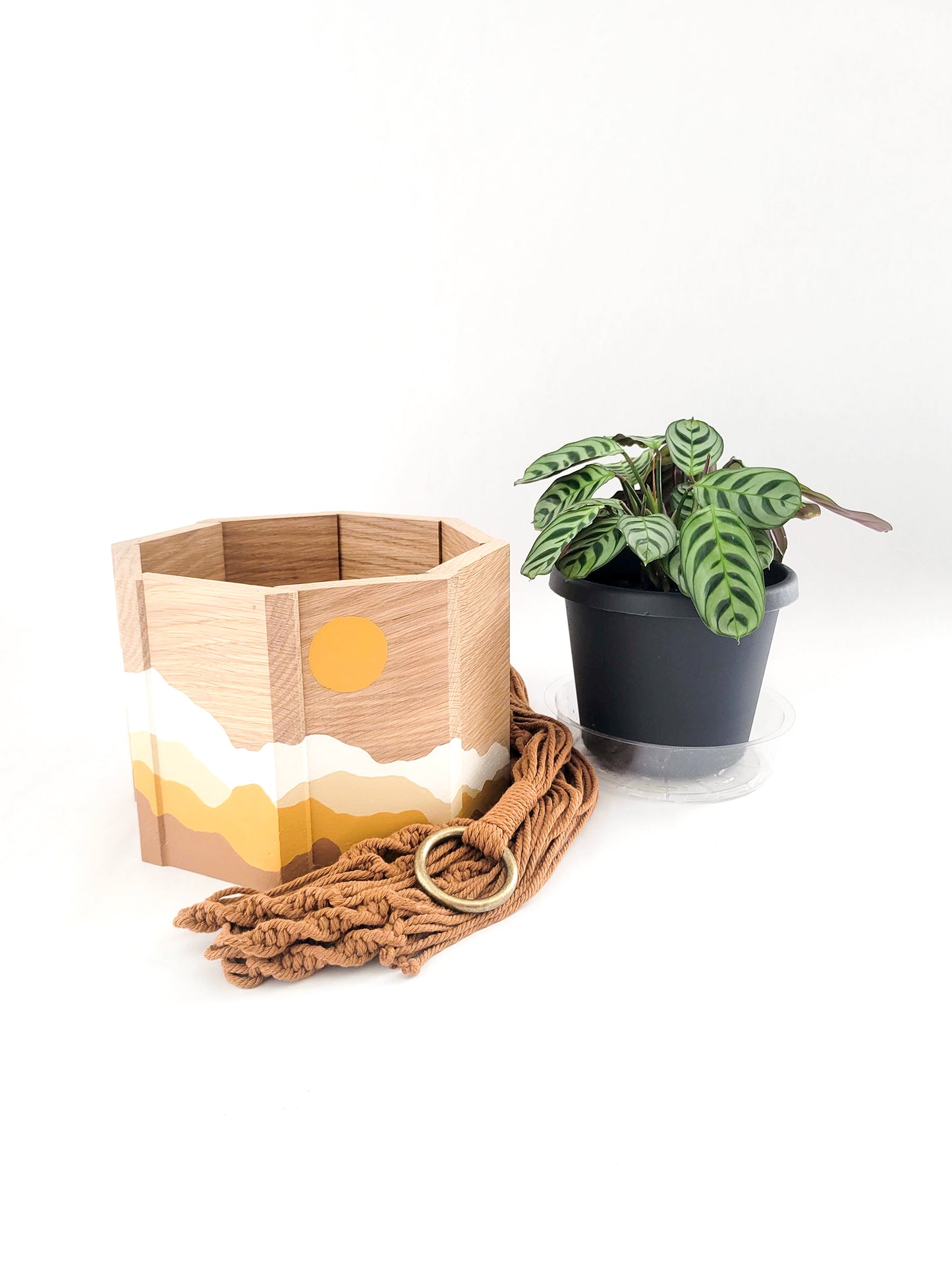 Sun & Mountains Planter with Macrame Hanger